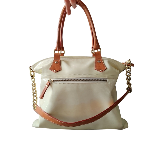 Calvacanti Italy Cream Ivory Patent Leather Satchel Tote Shoulder Bag - Picture 2 of 16